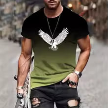 Eagle Wings Pattern T-Shirt For Men Colorful Gradient 3D Printed Tees Casual Short Sleeve O-Neck Tops Street Sports T Shirts