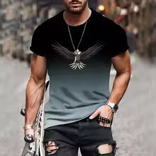 Eagle Wings Pattern T-Shirt For Men Colorful Gradient 3D Printed Tees Casual Short Sleeve O-Neck Tops Street Sports T Shirts
