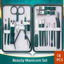 Green 6-18 Pcs Manicure Set With Leather Case Professional Foot And Face Care Tool Kits Stainless Steel Nail Clipper Sets Gift